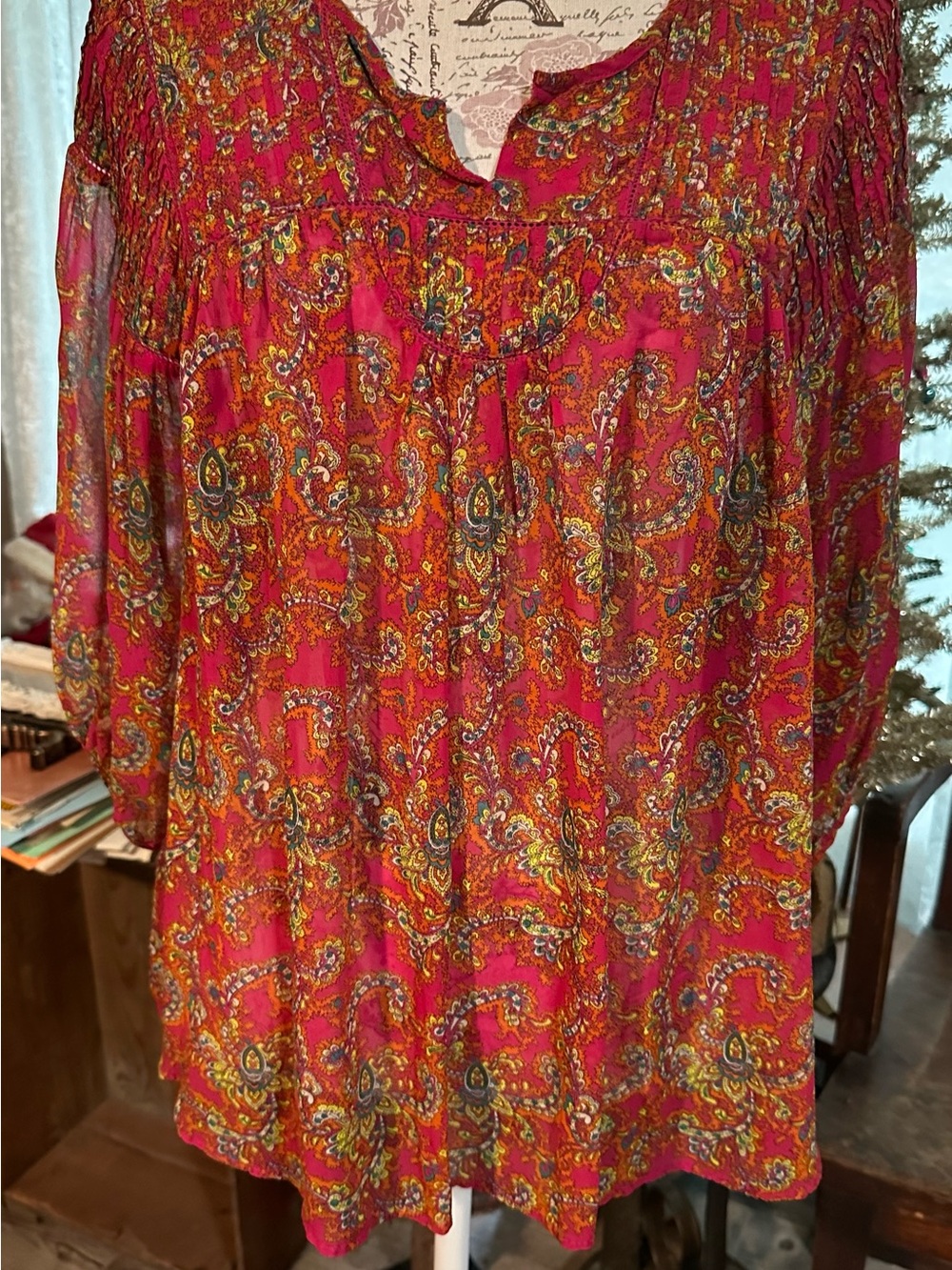 Women’s Boho Paisley Peasant Top - Pink